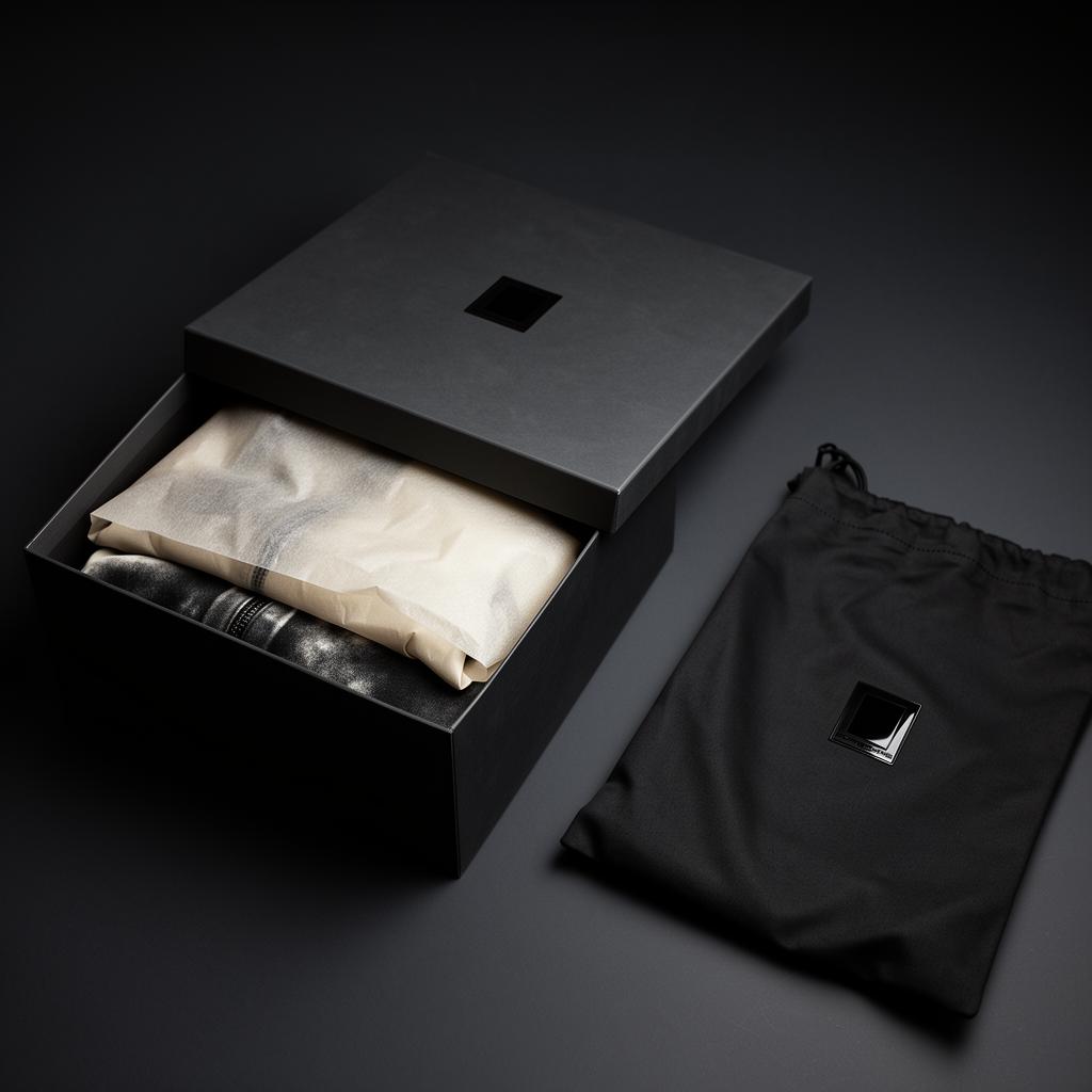 Matte black magnetic box with embossed glossy rectangle